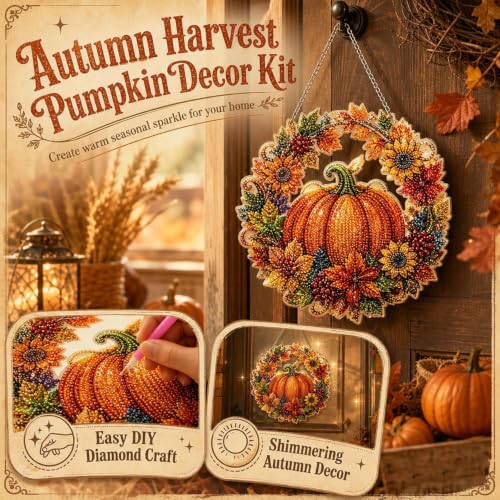 Autumn Harvest Pumpkin Diamond Art Hanging Ornament Kit, DIY Fall Pumpkin Craft with Sunflowers, DIY Diamond Painting Kit – Acrylic Hanging Display, Complete DIY Set with Accessories (3pcs) - color: 3pcs