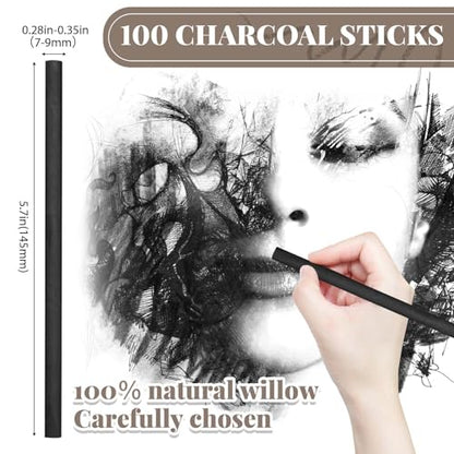 Gueevin 100 Pcs Willow Charcoal Sticks, Willow Charcoal, Artists, Beginners, Students, Perfect for Sketching, Drawing, Shading, and Fine Back to School Christmas Art Gifts (7-9mm) - size: 7-9mm