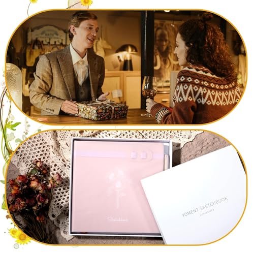 Yoment Hardcover Sketch Book, Sketchbook for Drawing with 2 Pencils, 150GSM Thick Paper, Square Art Sketch Book Drawing Paper Book 160 Pages Sketch Pad Journal for Women Adults,Gift Boxed, Pink - color: Pink