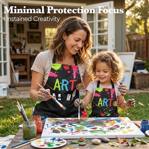 Cute Painting Artist Apron with 2 Pockets and Adjustable Strap,Splash-resistant Painting Aprons for Adults, Art Apron Bib Apron for Women,Teacher,Student Painter