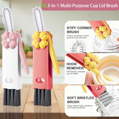 Cup Lid Gap Cleaning Brush, 3 in 1 Cup Lid Brush, Multifunctional Water Bottle Cleaning Brush, Home Kitchen Crevice Brush Tools for Tiny Cup Lid Detail, Bottle Tight Spaces Cup(3 PCS) - color: Red, White, Blue(3pcs)