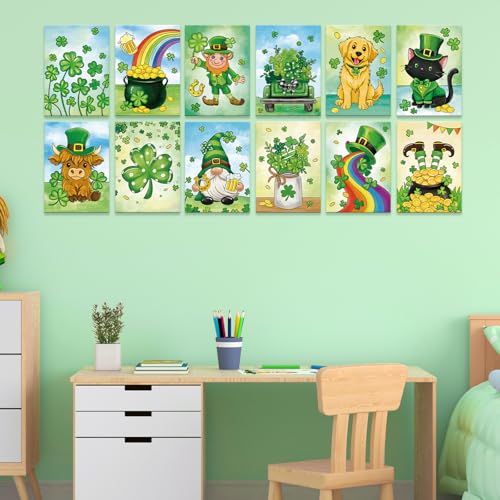 Anseal 12 Packs St. Patrick's Day Pre Drawn Canvas to Paint, 5" X 7" Pre Printed Canvas for Painting, Pre Stretched Canvas Outline Painting Boards for Paint Lovers, Party Favor - color: St. Patrick's Day