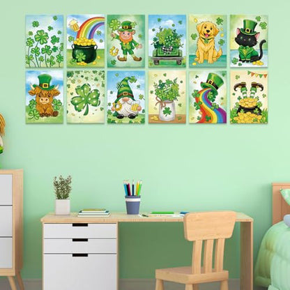 Anseal 12 Packs St. Patrick's Day Pre Drawn Canvas to Paint, 5" X 7" Pre Printed Canvas for Painting, Pre Stretched Canvas Outline Painting Boards for Paint Lovers, Party Favor - color: St. Patrick's Day