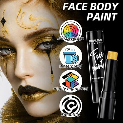 Gold Face Paint Stick Waterproof Eye Black Smooth SmudgeProof Body Paint High Pigment for Sports Events Halloween SFX Makeup Goddess Royal Figure Mythical Beast and Shiny Character Looks - color: Gold