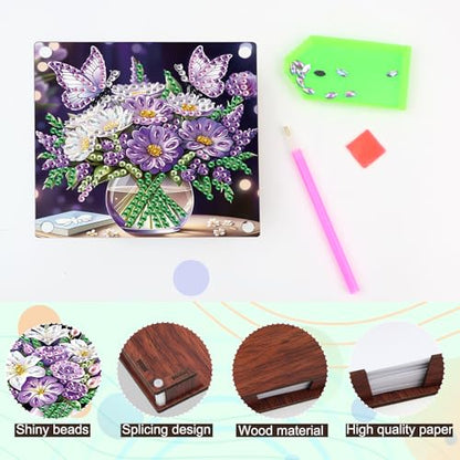 JISHSHAY 2 PCS Diamond Art Note Box Flower Diamond Painting Note Pad Holder Vase Gem Painting Gem Art Memo Boxes Mosaic Kits for Adults Embroidery Kit Memo Pad Holder, Contains 120 Sheets of Paper - color: Flower 2