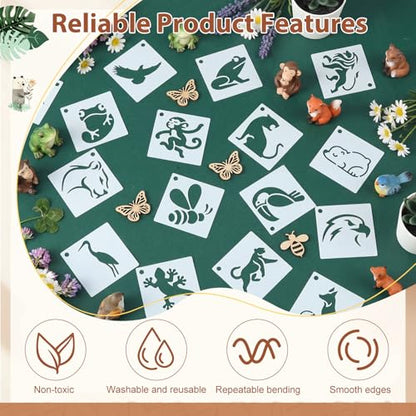 Fainne 100 Pcs Small Stencils for Crafts, 1.5 Inch Reusable Painting Stencils Painting Crafts Templates for Wood, Wall, Home Decor, Canvas, Fabric(Animals) - style: Animals
