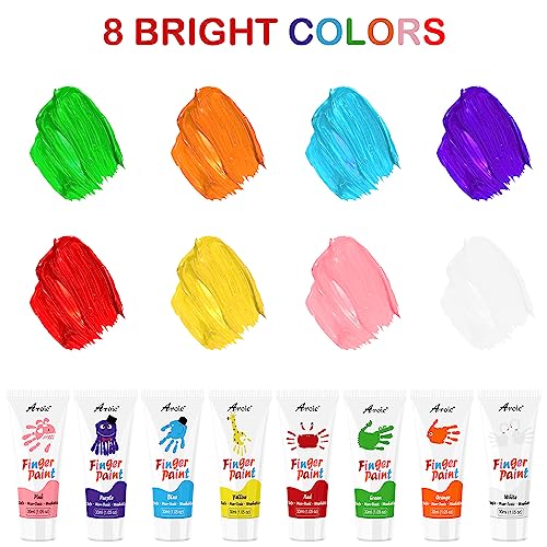 AROIC 8PCS Washable Finger Paint, Non-Toxic Finger Paints 8Colors(1.05fl oz), Art Supplies Painting Supplies Gifts, Hand Paint DIY Crafts for Children Age 13+ and Adults - color: 8 colors (1.05oz)