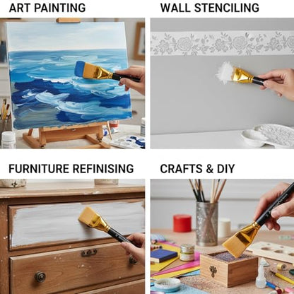 1 1/2 Inch Flat Paint Brushes 3Pcs - Large Acrylic, Oil & Watercolor Paint Brushes with Wooden Handle - Professional Artist Brush Set for Base Coating, Canvas, Crafts(3Pieces) - size: 3Pieces