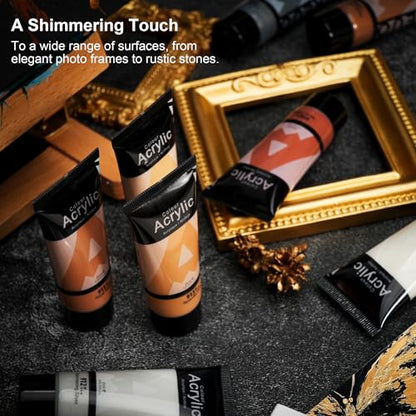 AUREUO Pearl Gold Acrylic Paint, 4 Fl Oz / 120ml Single Tube, Rich Pigment Metallic Craft Paints for Canvas, Rocks, Wood, Ceramic, Fabric - color: Pearl Gold, size: 4 Fl Oz (Pack of 1)