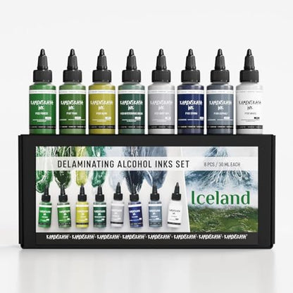 KAMENSKAYA Delaminating Alcohol Inks - Delaminating Ink Set 'Iceland' - 8 pcs. 1 Fl Oz (30 ml) Each - color: Iceland