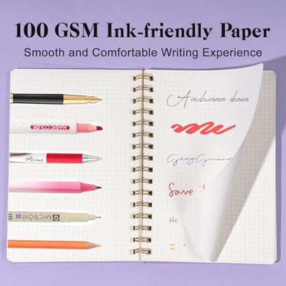 Yoment Graph Paper Spiral Notebook A5 Graphing Notebook 160 Pages Graph Paper Notebook Spiral Bound Waterproof Plastic Hardcover Spiral Journal 5x7 Grid Notebooks for Note Taking,Purple - color: Purple, style: A - Graph - A5