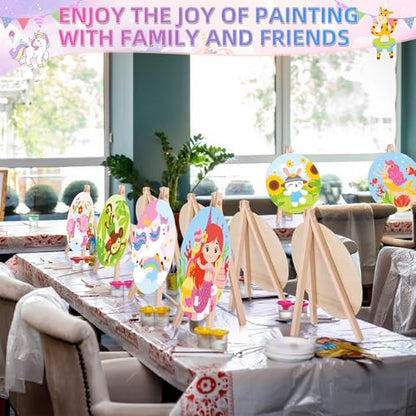 Supervitae 72 Piece 5.9" Round Pre Drawn Canvas Cute Spring Animals Sip and Paint Kit for Kids Adults with Pictures Paints Easels Brushes for Spring Summer Easter DIY Painting Party Gifts - size: 5.9", style: Cute Animals
