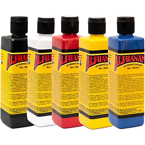Alphanamel Alphasample Set – Vibrant High-Pigment Enamel Paint for Pinstriping, Sign Painting, Fine Art, with Smooth Gloss Finish (8 Oz) - size: 40 Fl Oz (Pack of 1)