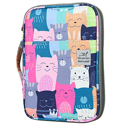 YOUSHARES 96 Slots Colored Pencil Case, Large Capacity Pencil Holder Pen Organizer Bag with Zipper for Prismacolor Watercolor Coloring Pencils, Gel Pens for Artist (Learning Cat) - color: Learning Cat