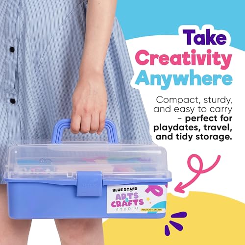 Blue Squid Arts & Crafts Box (Purple)- 2800+ pcs Deluxe Craft Supplies Box, 2 Drawers, 18 Compartments, Sturdy Handle - Art Crafting Kit Birthday Gifts for Kids, School Supply for Ages 4-12 - color: Purple