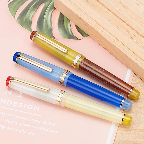 3 Jinhao 82 Fountain Pen Transparent Mixed Classic Color Acrylic Medium Point Gold Trim with Converter Set - color: Mixed Classic Gold Trim, style: Medium Nib