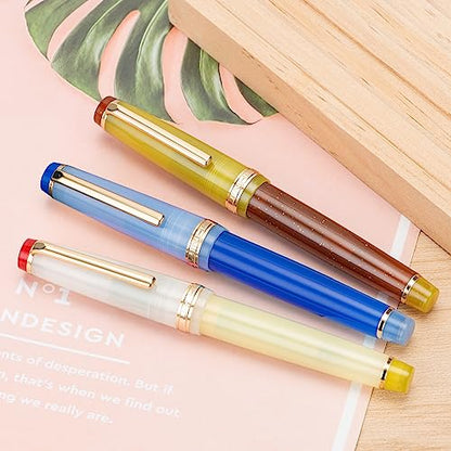 3 Jinhao 82 Fountain Pen Transparent Mixed Classic Color Acrylic Extra Fine Point Gold Trim with Converter Set - color: Mixed Classic Gold Trim, style: Extra Fine Nib