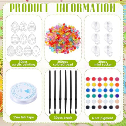 WinnerWhy 30 Sets Easter Suncatchers Window Art Kits, Egg Spring DIY Sun Catchers Bulk Crafts Paint Your Own Window Ornaments for Adult Easter Day Home Birthday Activity Party Decor - style: Easter Style