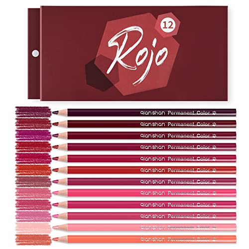 qianshan 12 Red Colored Pencils Oil Based Pre-sharpened Wooden Colored Pencil Set for Adults Coloring Books Drawing Sketching Art Supplies, No Duplicates - color: 12 red pencils