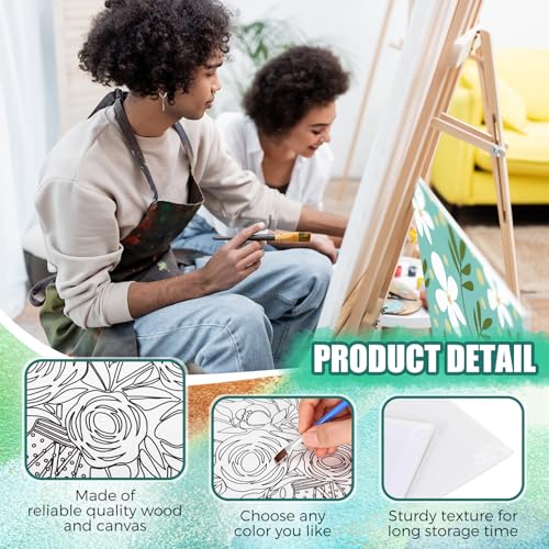 Sherr 75 Pcs 15 Set Floral Pre Drawn Canvas Kit for Painting Craft Sip and Paint Kit for DIY Adults Pre Printed Canvas Painting Favor for Paint Gifts Adult's Date Party - style: Flower Style