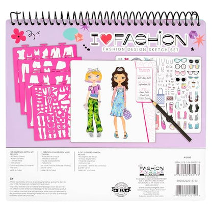 Fashion Angels I Love Fashion Sketch Portfolio, Includes Sketch Pad with Stencils & Stickers, Fashion Design Sketch Book for Girls, Ideal Drawing Kit for Kids - color: I Love Fashion