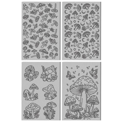 CHGCRAFT 4Sheets Mushrooms Leaves Polymer Clay Texture Sheet Butterfly Rubber Clay Texture Mat for Polymer Clay Making Earrings Jewelry DIY Crafts 4x2.6inch - style: Mushrooms