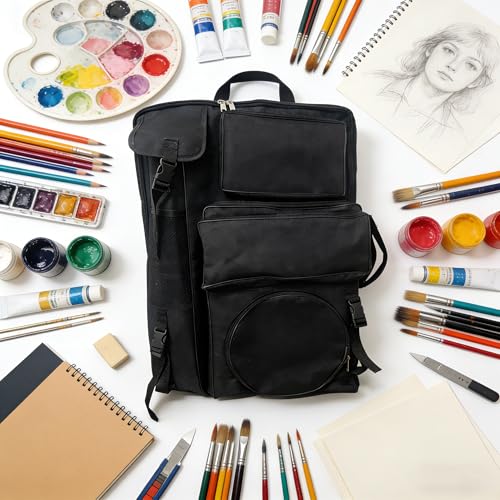 Artist Backpack, 4K Large Art Portfolio Case with 6 Pockets, Waterproof Art Backpack with PU Coated Oxford Cloth, Art Bag for Artists, Carrying Sketching Drawing Supplies Paint Storage Bags