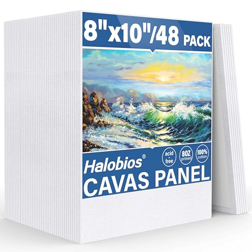 Halobios Canvas Boards for Painting 8x10 Inch, 48 Pack Blanck Canvas Panels Art Painting Supplies, 100% Cotton Primed Painting Supplies for Acrylic, Oil, Tempera & Watercolor Paint - size: 48 Pack - 8×10IN