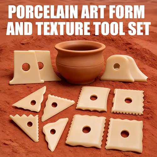 Maiguinzaa 12 Pcs Plastic Pottery Tools Set, Pottery Foot Molder, Cutting Tools & Contour Ribs Set, Ceramic Tools, Pottery Carving Tools, Fettling Knife, Pottery Tools and Supplies for Clay Craft