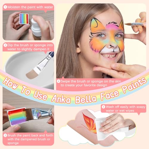 Anka Bella Professional Split Cake Face Paint(120gm),Water Based Face Painting Kit for Kids & Adults,Hypoallergenic & Non-Toxic,Gift for Birthday Parties/Halloween/Carnival - color: 12 Color Paint Palette