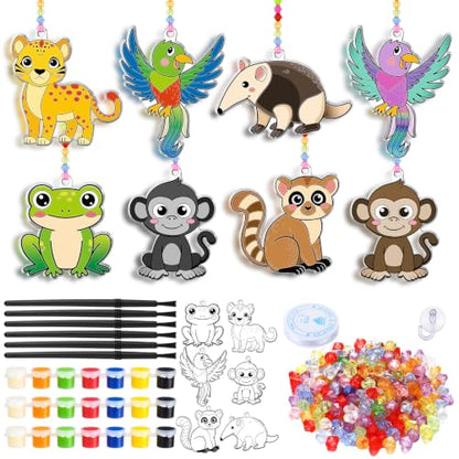 WinnerWhy 30 Sets VBS Rainforest Animal Suncatcher Craft Kit, DIY Jungle Sun Catchers Bulk Paint Your Own Window Art Ornaments for Adult Home Birthday Activity Party Decor - style: Rainforest