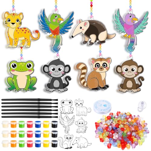 WinnerWhy 30 Sets VBS Rainforest Animal Suncatcher Craft Kit, DIY Jungle Sun Catchers Bulk Paint Your Own Window Art Ornaments for Adult Home Birthday Activity Party Decor - style: Rainforest