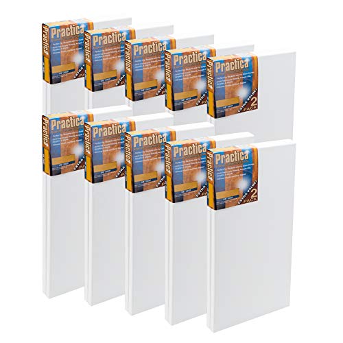 Practica Economy Stretched Cotton Canvas 20-Pack, 10x20 - Acid-Free Acrylic Primed Canvas for Acrylics, Pastels, Graphite, & More! - size: 10" x 20"