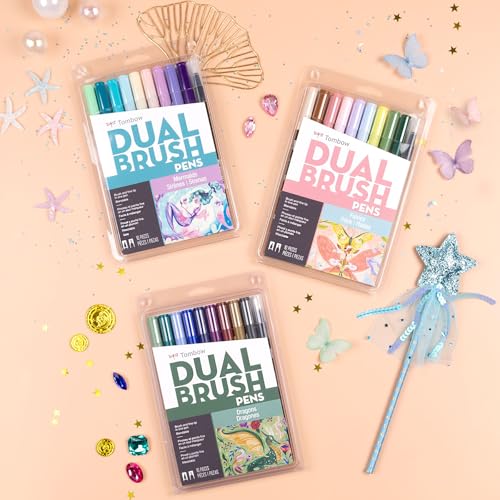 Tombow 56257 Dual Brush Pen Art Markers, Dragons, 10-Pack, Water-Based Ink, for Hand Lettering, Watercolor, Fine Art, Illustrations