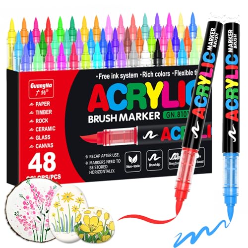 Guangna Acrylic Paint Markers,48 Colors with Direct-Liquid Ink Control System, Professional-Grade Paint Pen for Rock Painting, Canvas, Glass, Plastic, Fabric & Creative Crafts - color: 48 Colors