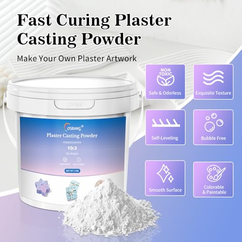 Plaster Casting Powder 5000G/176 OZ, Water Activated Fast Curing Plaster Casting Powder, 20-30 Minutes Demold, Beginners Friendly Casting Powder Kit for Resin Molds, Crafts & DIY Art - size: 5KG/176 OZ