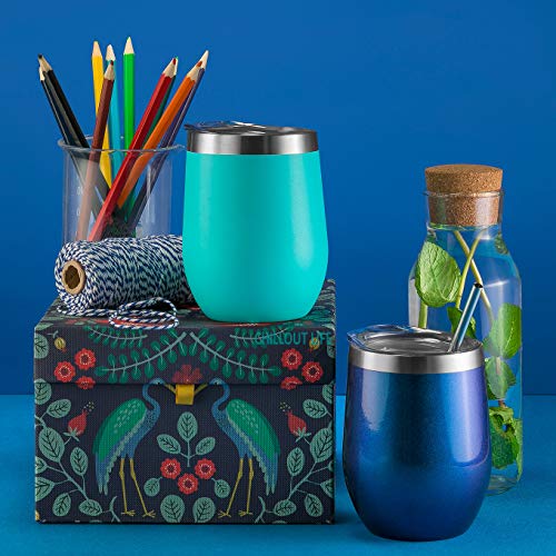 CHILLOUT LIFE 12 oz Stainless Steel Wine Tumbler with Lid - Double Wall Vacuum Insulated Wine Cup Glass Keeping Cold & Hot for Coffee, Champagne, Cocktails, Ice Cream - Powder Coated Aqua Blue - color: Aqua Blue, style: 1 Pack
