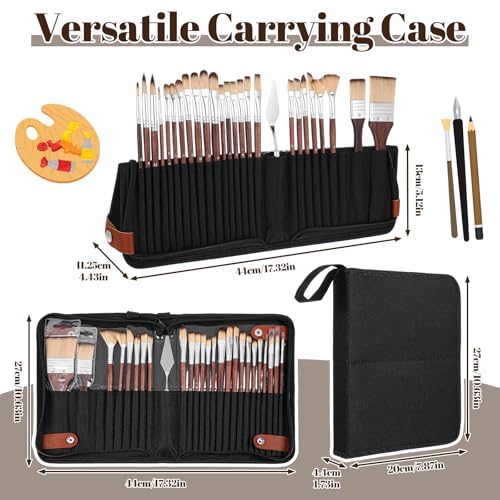 26 Pcs Professional Paint Brush Set, Acrylic Watercolor Oil Paint Brushes with Carrying Case, Palette Knife, Flat Filbert Fan Dagger Cat Tongue Round Brushes for Artists, Gouache, Face Painting