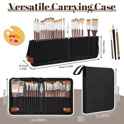 26 Pcs Professional Paint Brush Set, Acrylic Watercolor Oil Paint Brushes with Carrying Case, Palette Knife, Flat Filbert Fan Dagger Cat Tongue Round Brushes for Artists, Gouache, Face Painting