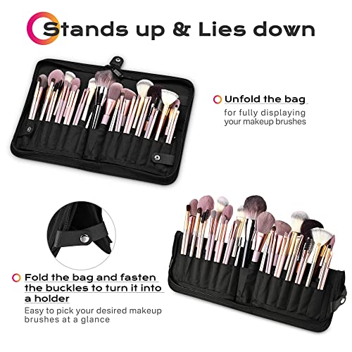 BYOOTIQUE Makeup Brush Bag Foldable Holder Organizer Portable Travel Artist Case - color: Classic Black