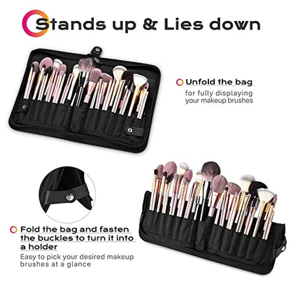 BYOOTIQUE Makeup Brush Bag Foldable Holder Organizer Portable Travel Artist Case - color: Classic Black