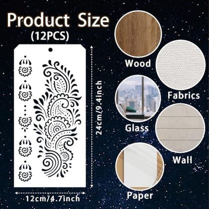 12 Sheets Haina Tattoo Stencils for Painting, 12 Styles Indian Arabian Tribal Designs Drawing Templates Reusable Art Stencil for Hand Forearm Painting on Wall Wood Home Decor - style: Haina Tattoo