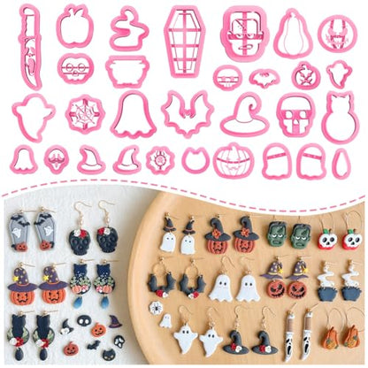 Keoker Halloween Polymer Clay Cutters, Polymer Clay Cutters Halloween, 30 Shapes Halloween Clay Cutters for Earrings, Pumpkin Clay Cutters for Polymer Clay Jewelry, Mini Clay Cutters - color: ALL 2