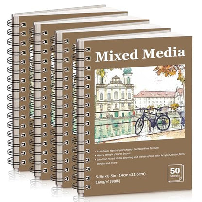 4 Pack Mixed Media Sketchbook, 5.5x8.5 inches Drawing Paper Sketch Book, 98lb/160gsm Heavyweight Spiral Bound Sketch Pads, Suitable for Artist, Drawing, Painting, Sketching(200 Sheets) - color: landscape, size: 5.5 x 8.5 inch (4 pack)