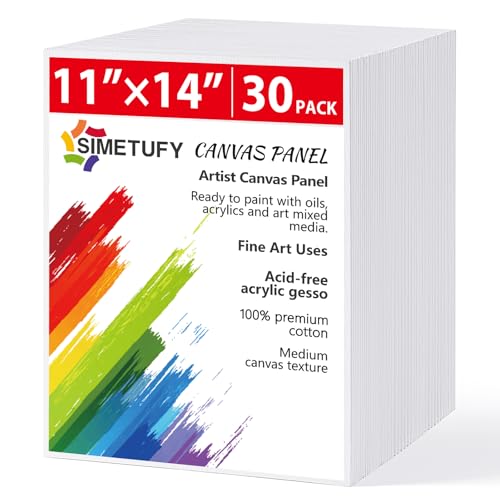 Simetufy 30 Pack Canvas Boards for Painting 11 x 14 inch, Blank Canvas Panels- Gesso Primed Acid-Free 100% Cotton for Acrylics Oil Watercolor Tempera Paints - size: 11"x14"