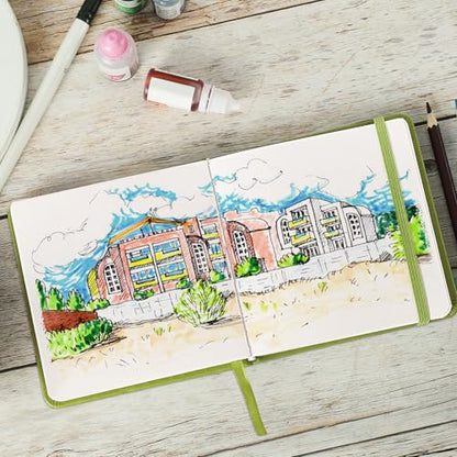 Prudiut 5" x 5" Hardcover Pocket Sketchbook, 80 Sheets, Emerald Green | 160gsm acid-free paper, elastic closure, ribbon bookmark, compact travel size for sketching on the go - color: Emerald Green