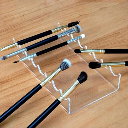 Makeup Brush Holder Clear Acrylic Horizontal Brush Drying Rack Organizer for Paint Brushes Vanity Table Accessory 2PCS 16.5x9x3cm