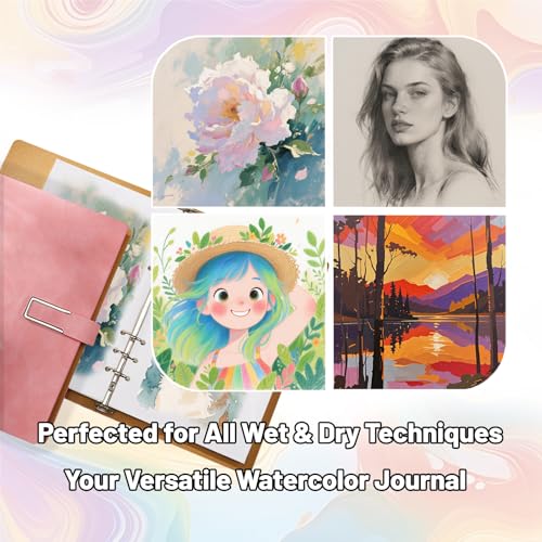 Professional Watercolor Sketchbook with 6-Ring Binder, 20 Sheets 300GSM/140lb 100% Cotton Acid-Free Cold Press Paper, 9.25" x 6.3" Textured Art Journal for Artists, Students & Adults (Blue) - color: Blue