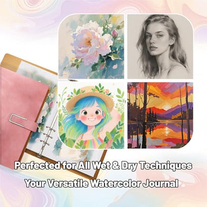 Professional Watercolor Sketchbook with 6-Ring Binder, 20 Sheets 300GSM/140lb 100% Cotton Acid-Free Cold Press Paper, 9.25" x 6.3" Textured Art Journal for Artists, Students & Adults (Brown) - color: Brown