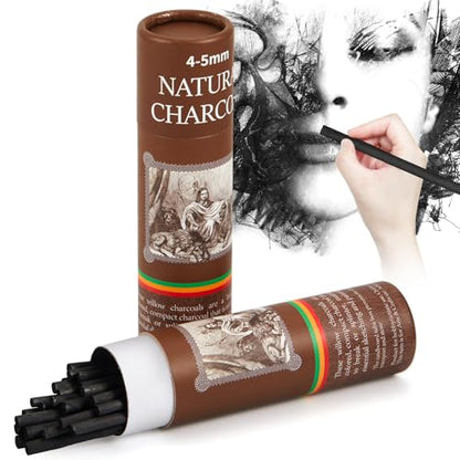 Gueevin 25 Pcs Willow Charcoal Sticks, Willow Charcoal, Artists, Beginners, Students, Perfect for Sketching, Drawing, Shading, and Fine Back to School Christmas Art Gifts (4-5mm) - size: 4-5mm